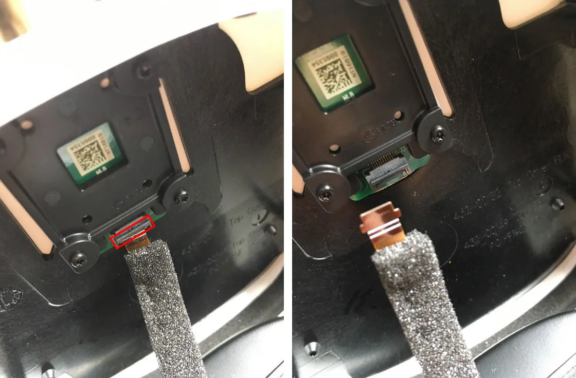 The ribbon cable's latch, and the cable released
