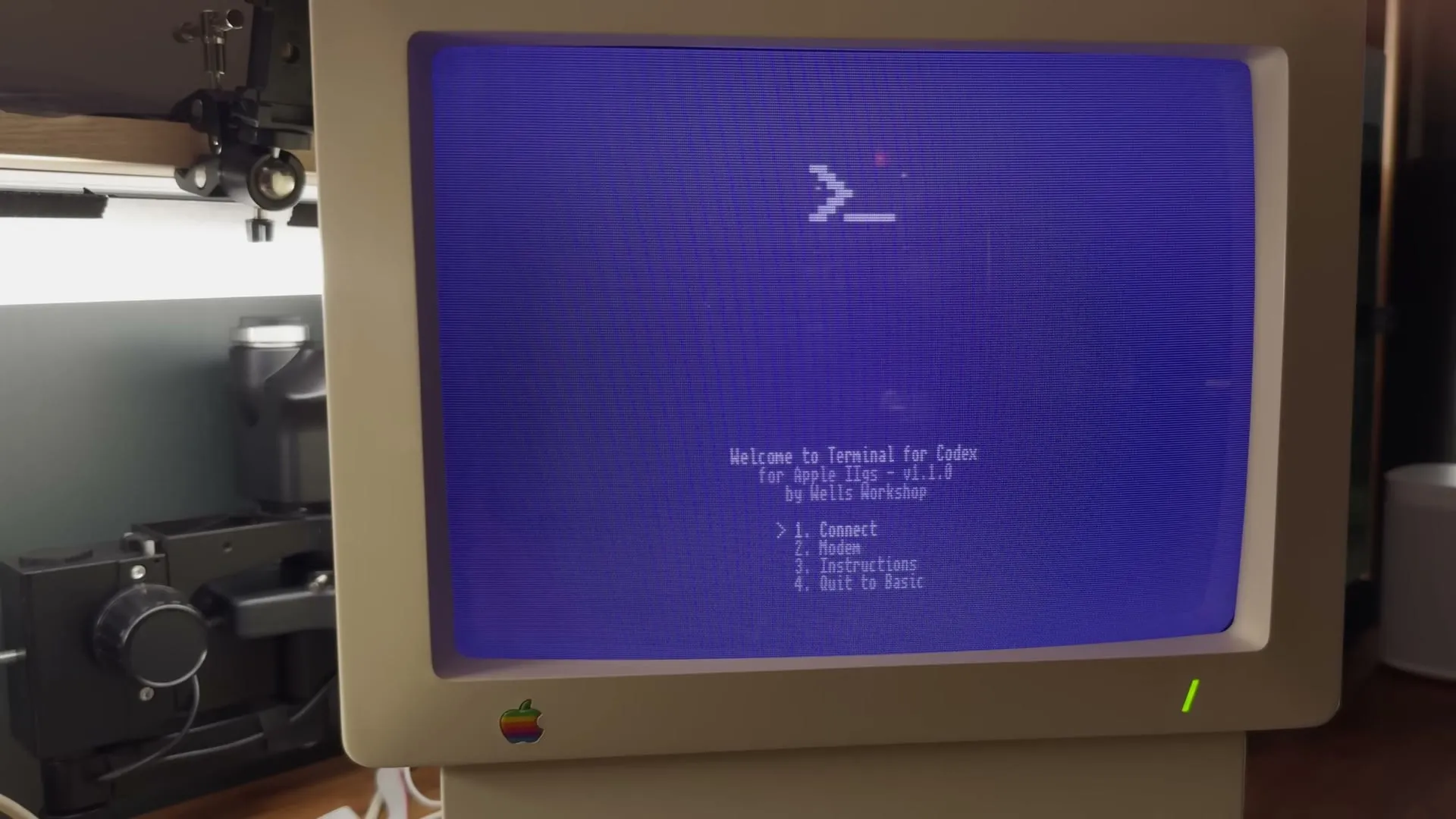 The disk's other side, Terminal for Codex, at its menu on the Apple IIgs monitor
